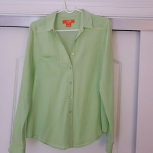 JOE FRESH Button Down Blouse, Light Green Sz M
